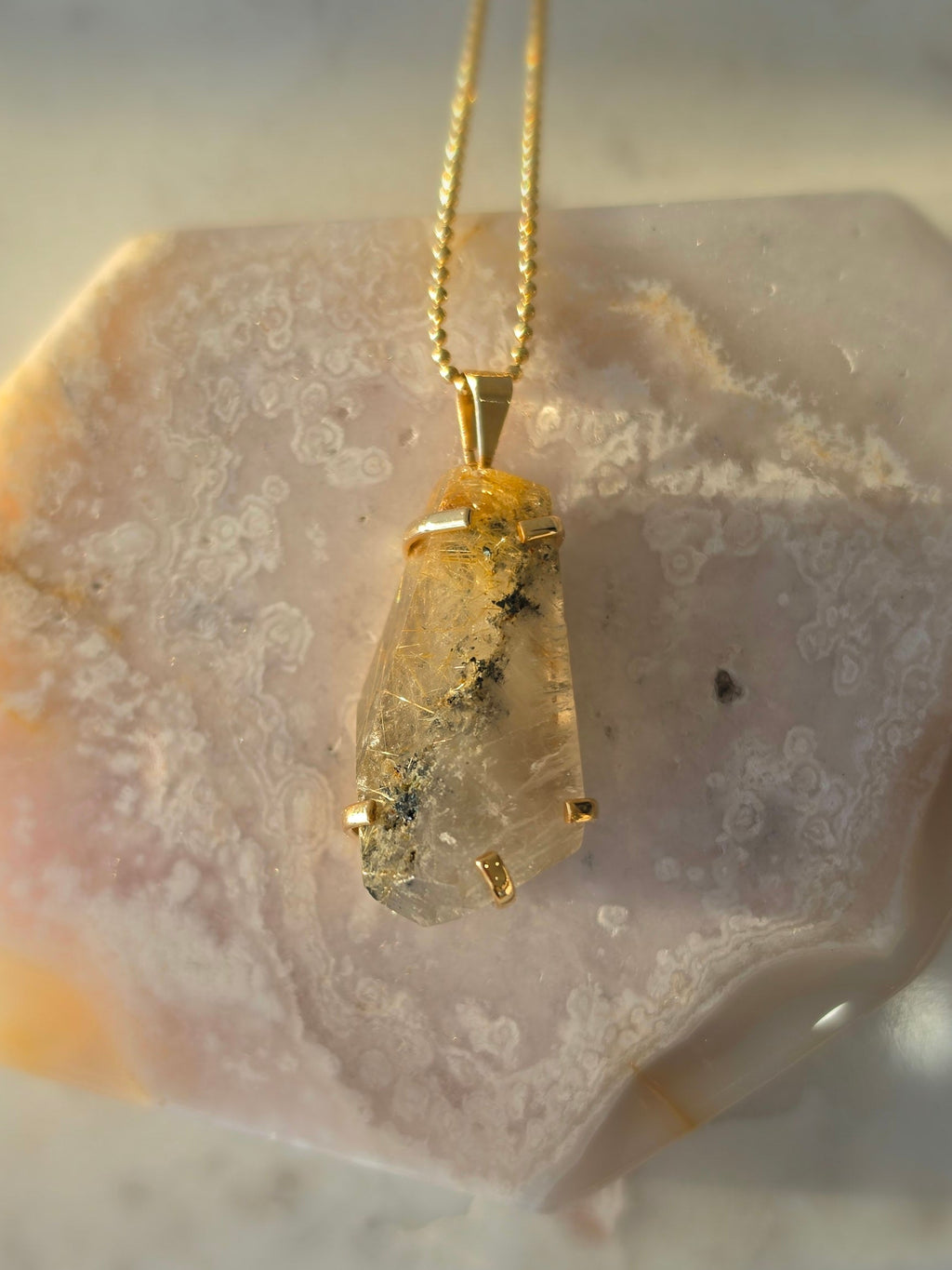 Rutilated Quartz Pendant | Gold
