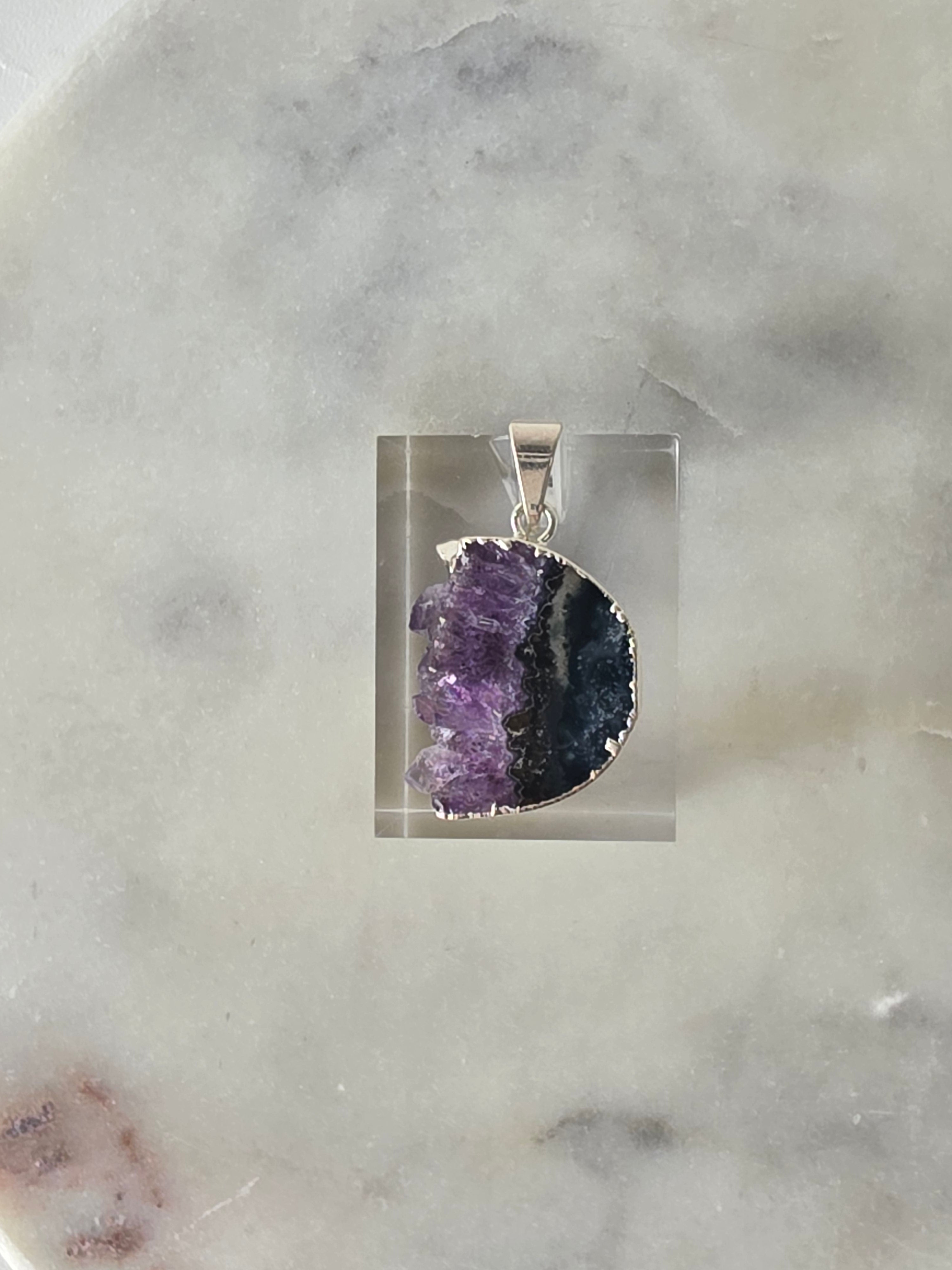 "Brazilian Amethyst Slice Moon Pendant – Silver, Piece 5 | Stone and Bloom Co.