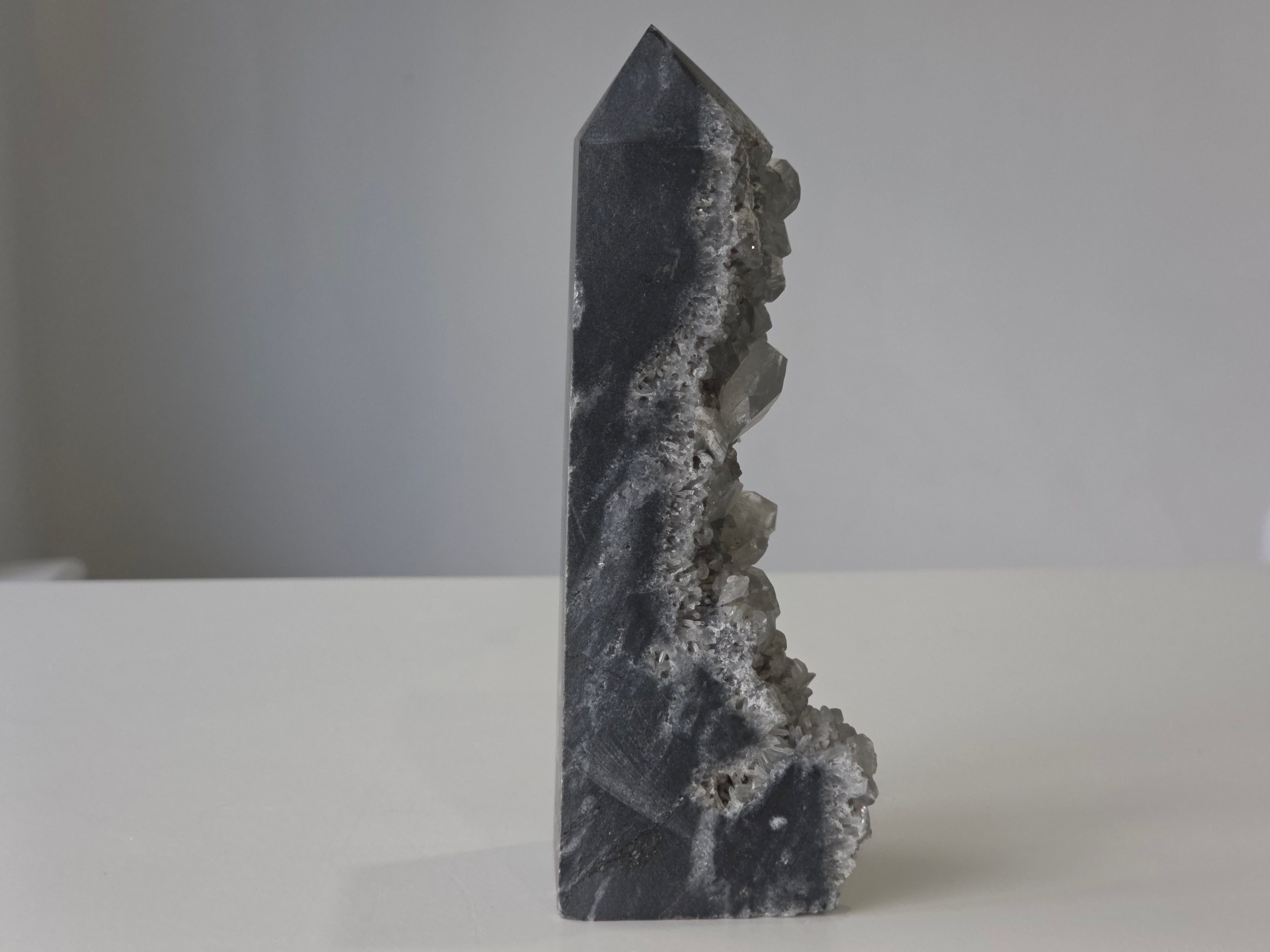 Luxury Sphalerite with Calcite Tower by Stone and Bloom featuring smoky bronze tones and luminous crystal formations, on trend, Statement Peice, Home Styling