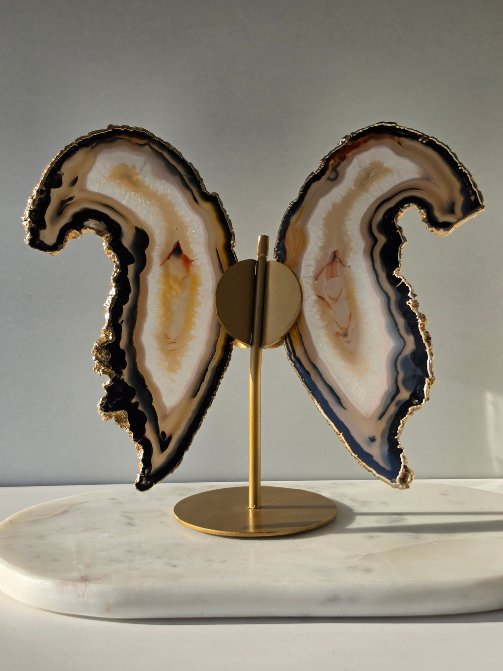 Agate Slice Wings on Gold Stand
