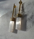 Raw Luxe Selenite drop earrings featuring luminous natural Selenite stones with luxurious 24K gold plating