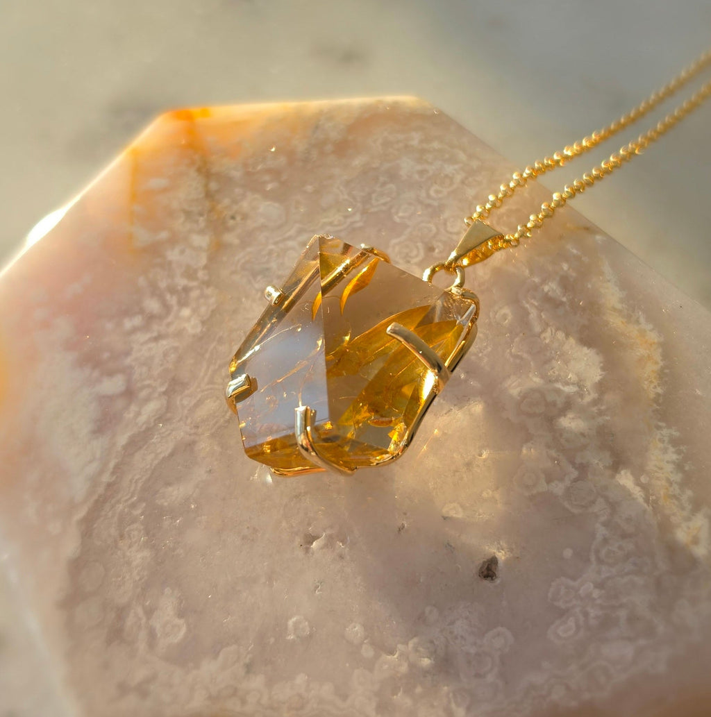Rutilated Quartz Pendant | Gold