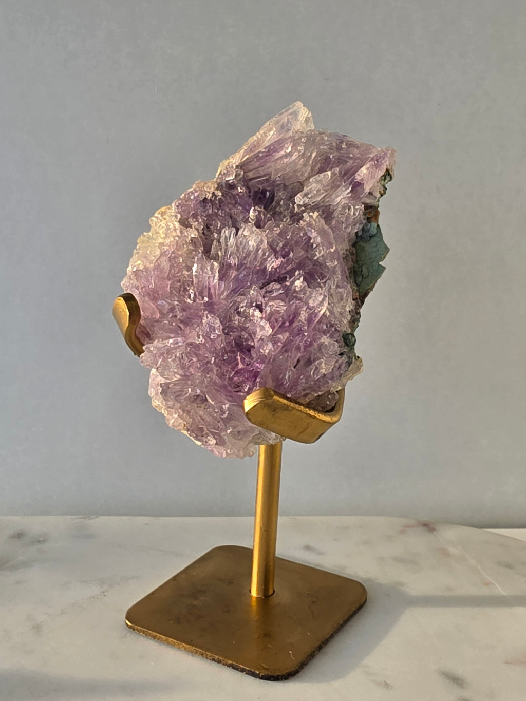 Zeolite Amethyst Flower on gold stand