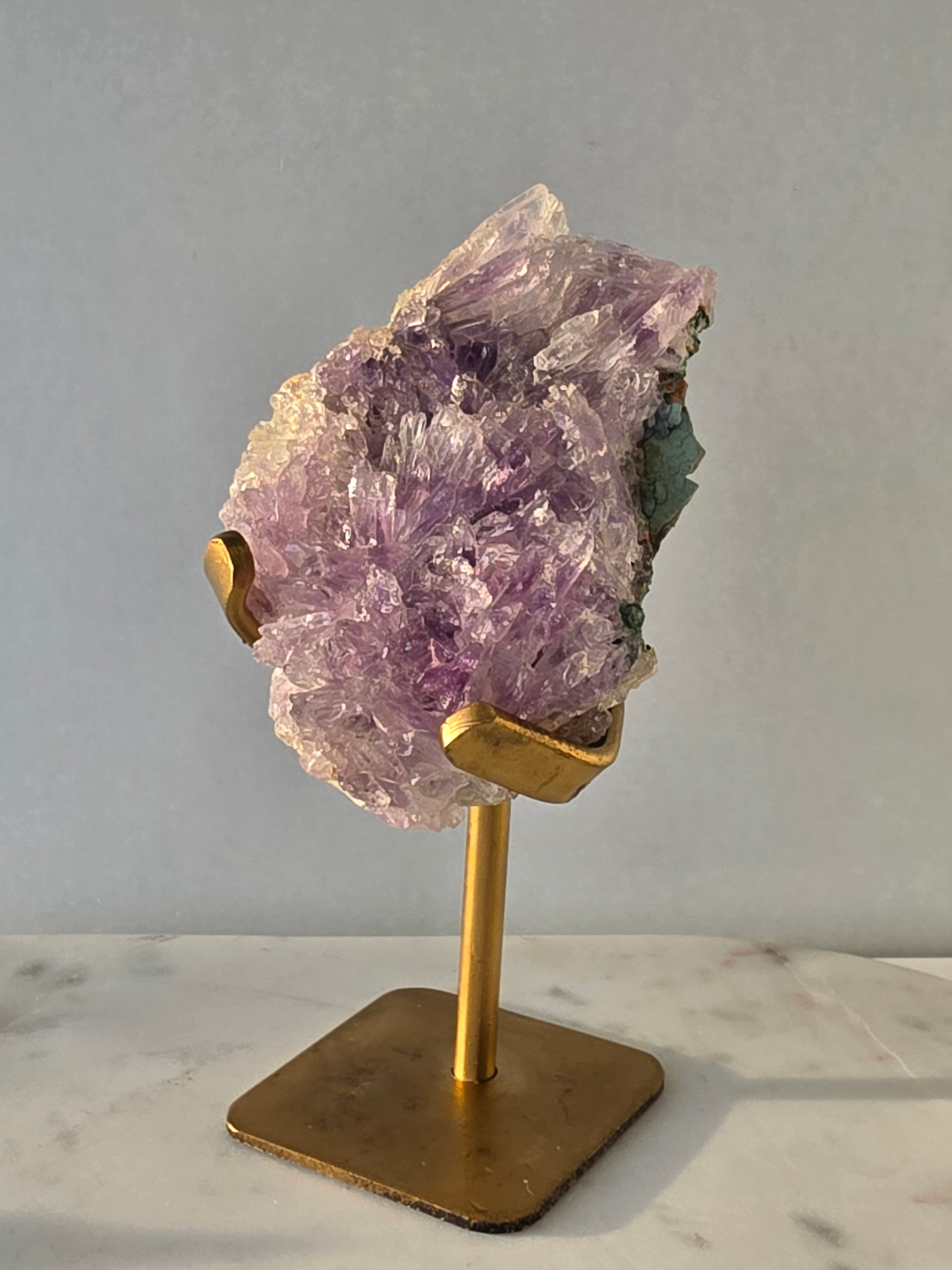 Zeolite Amethyst Flower on gold stand