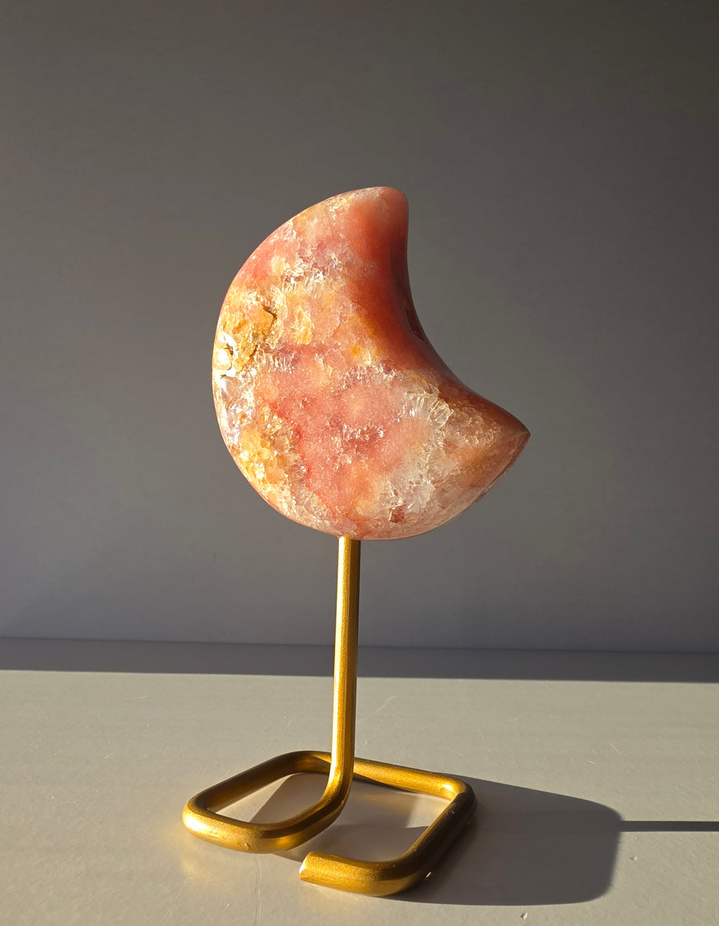 Pink Amethyst Moon on Gold Stand