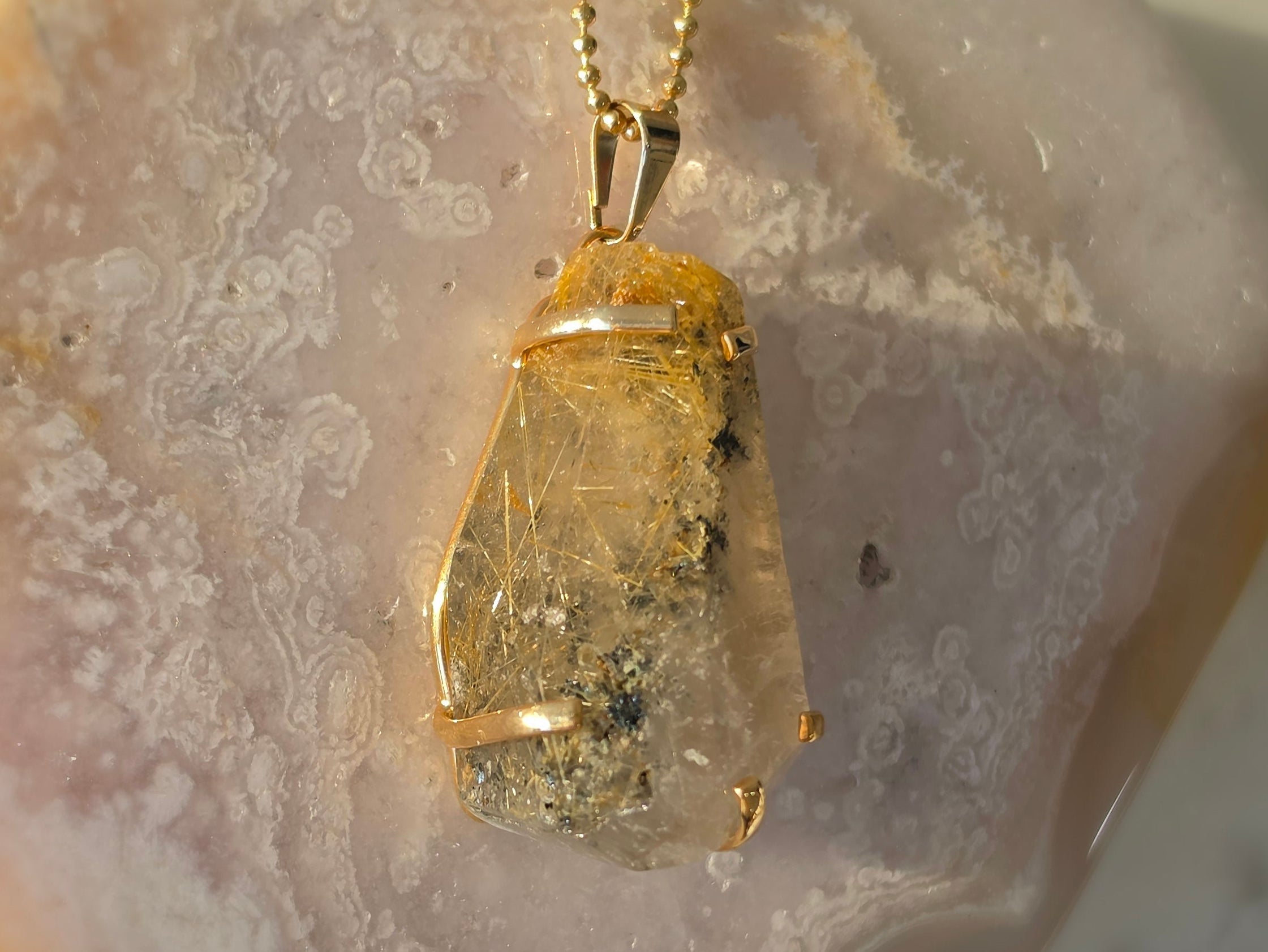 Rutilated Quartz Pendants | Gold