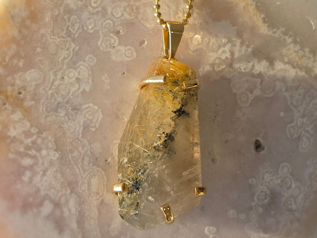 Rutilated Quartz Pendant | Gold