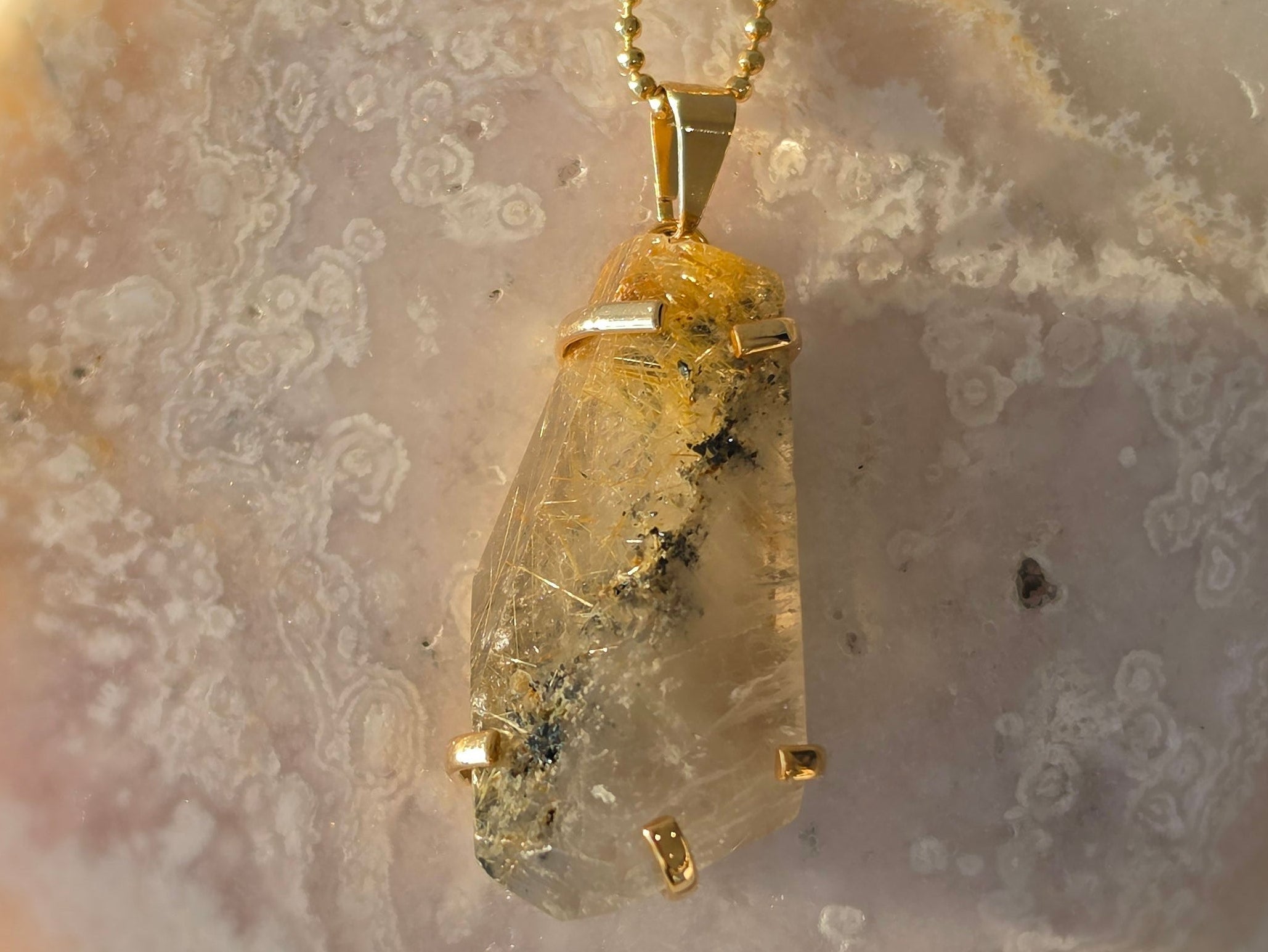 Rutilated Quartz Pendant | Gold