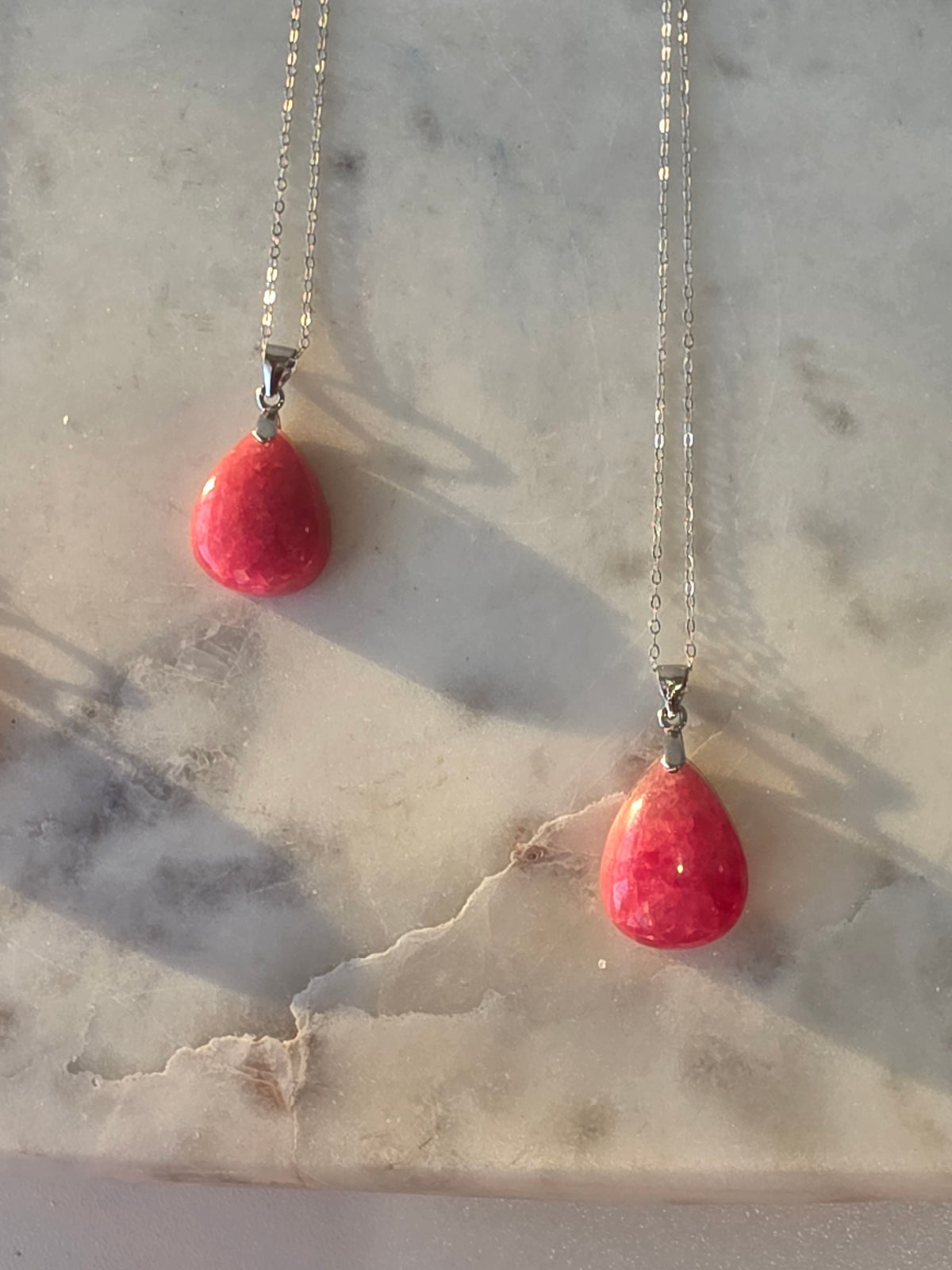 Rhodochrosite Teardrop Pendant and Necklace Set in 925 Silver