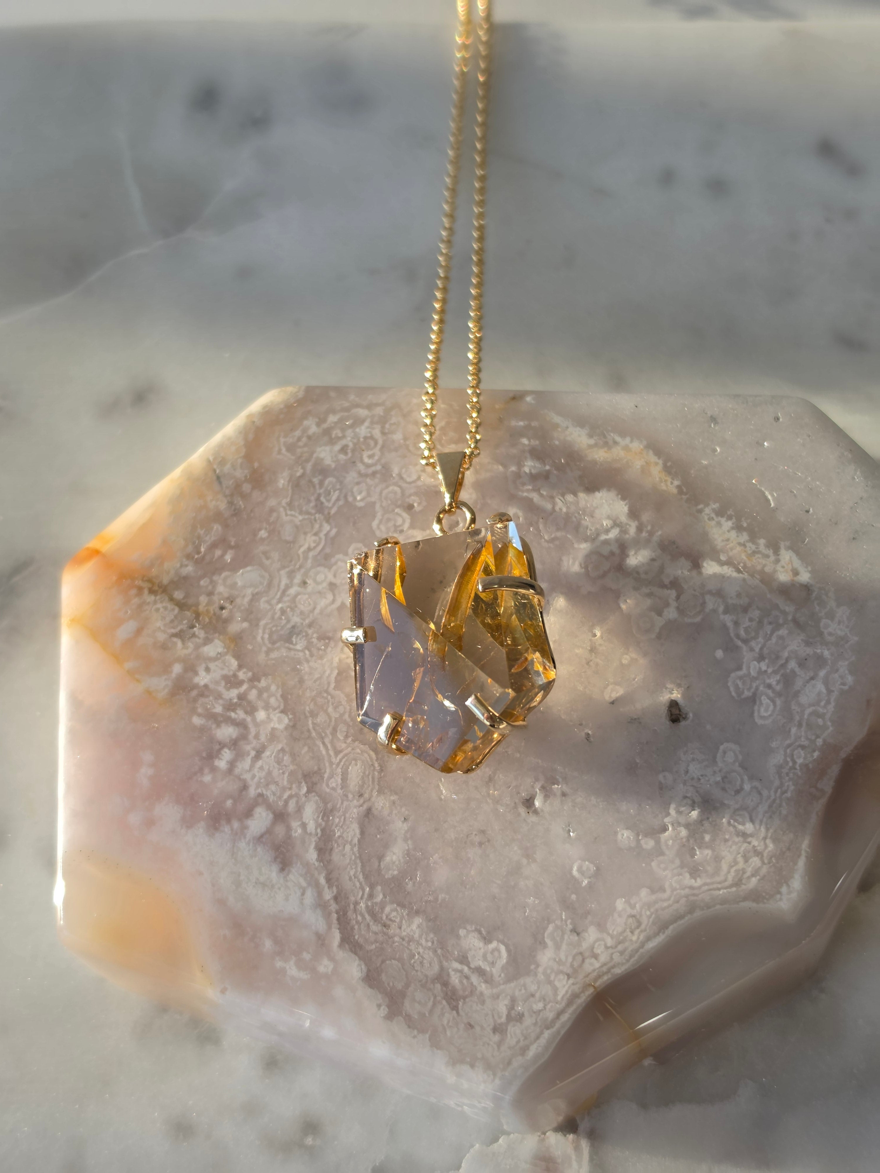 Rutilated Quartz Pendant | Gold