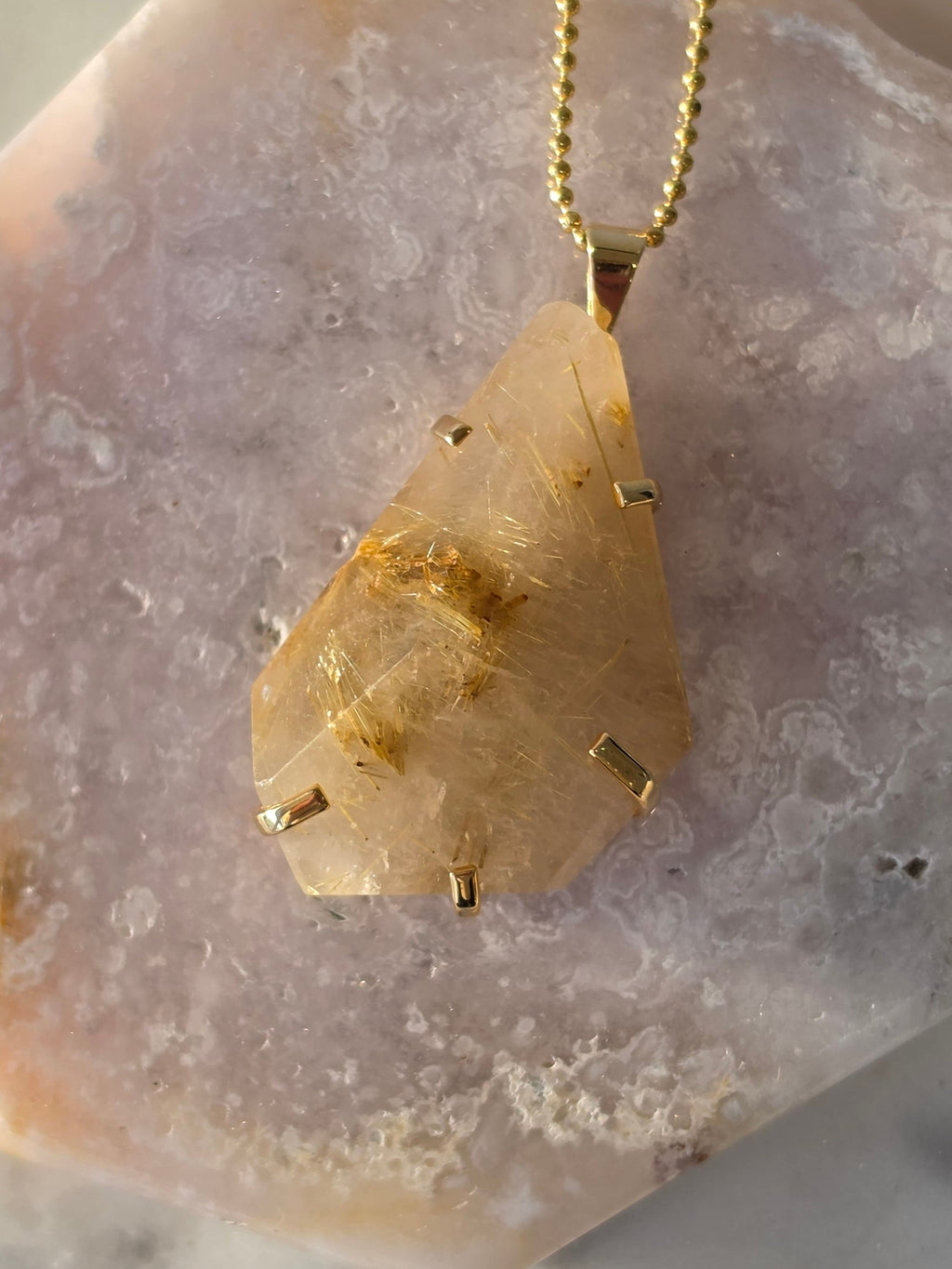 Rutilated Quartz Pendant | Gold