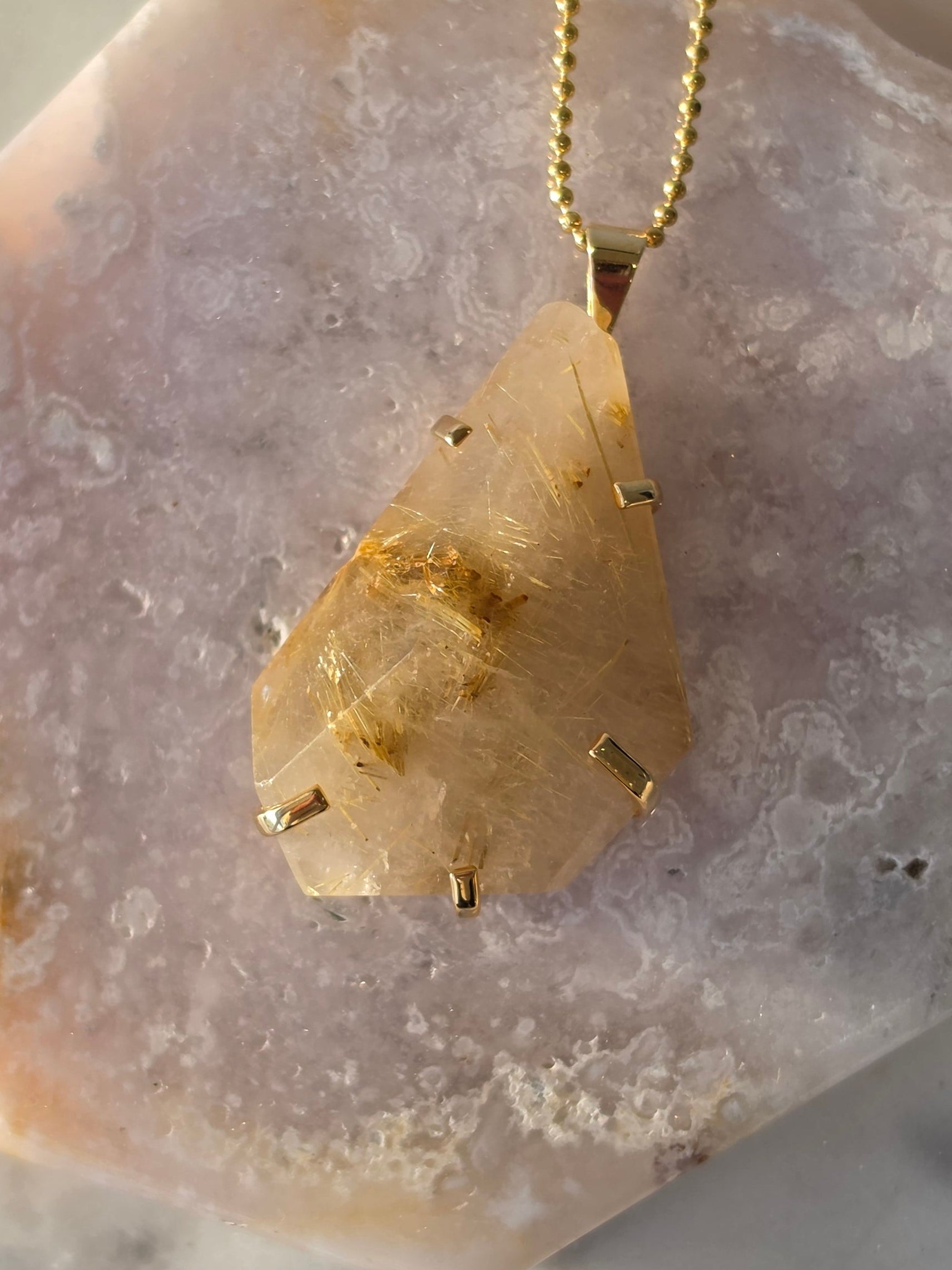 Rutilated Quartz Pendant | Gold
