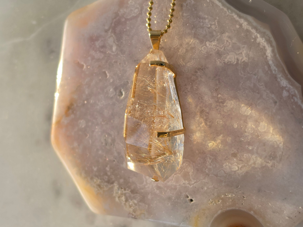 Rutilated Quartz Pendant | Gold