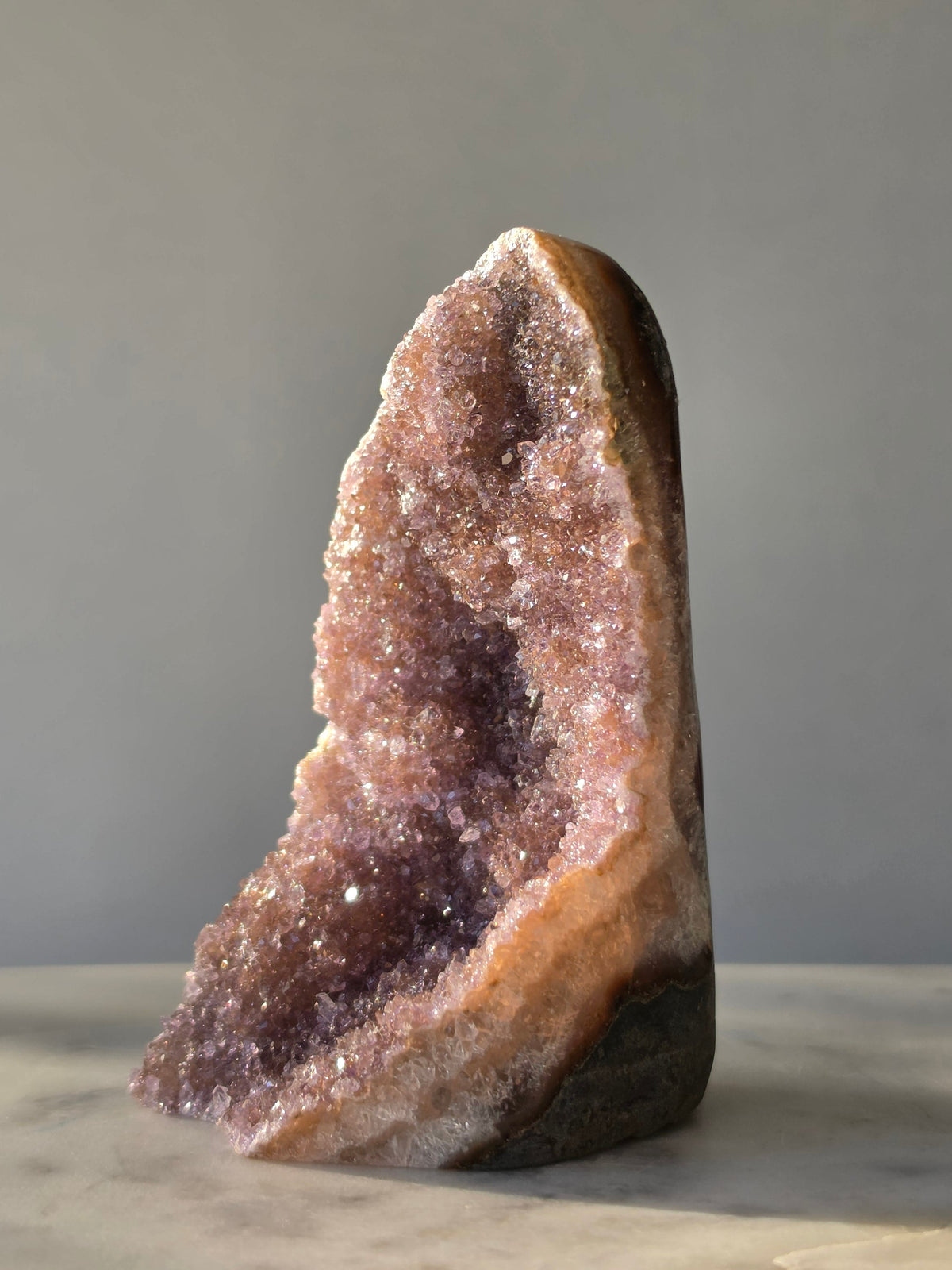 Druzy Blush Amethyst crystal statement piece with intensely sparkling druzy crystals, golden champagne and blush tones