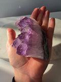 Intense purple Amethyst polished freeform with raw chunky crystal formations and natural Goethite and Hematite inclusions