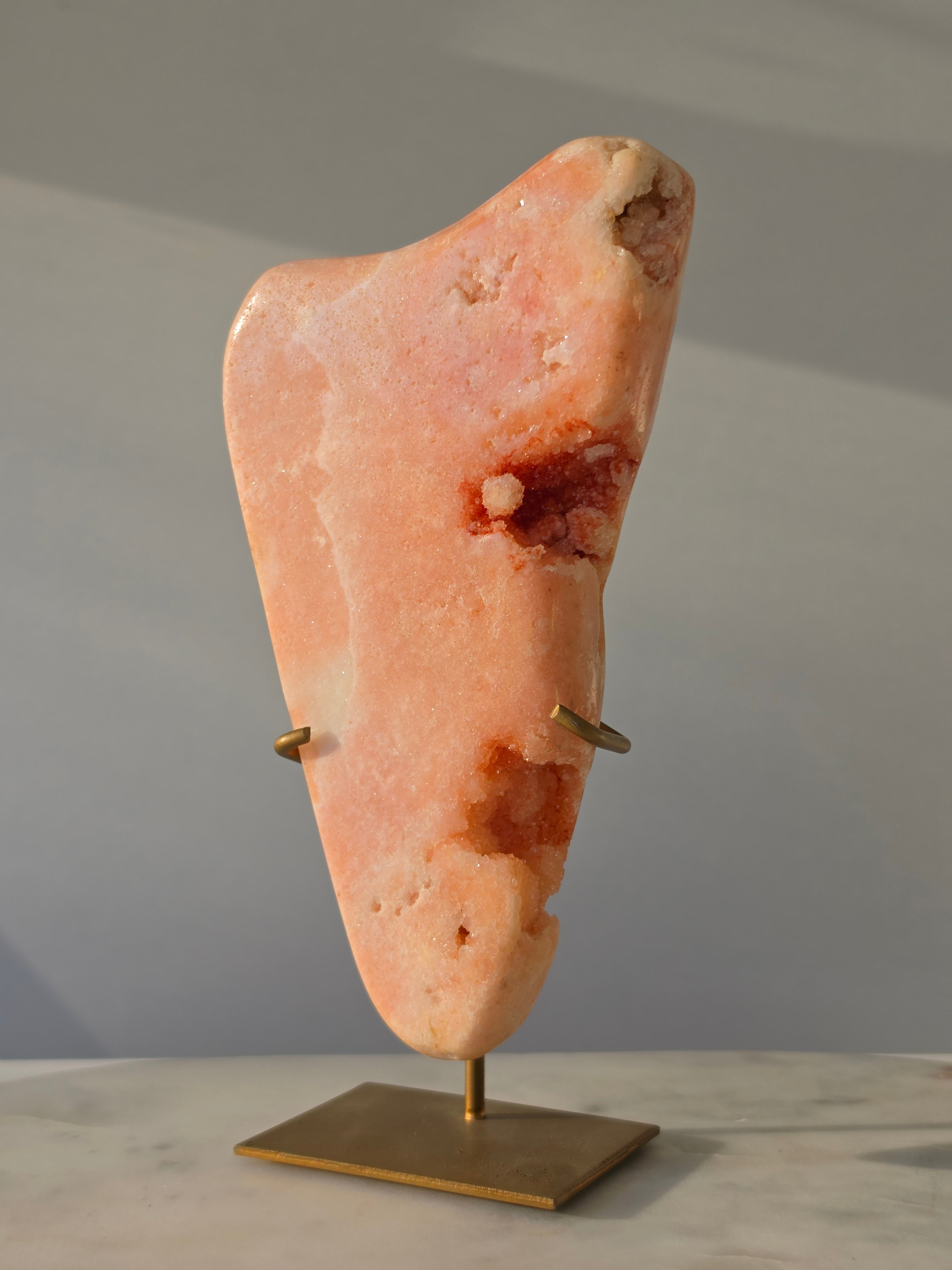 Pink Amethyst Slab on Gold Stand