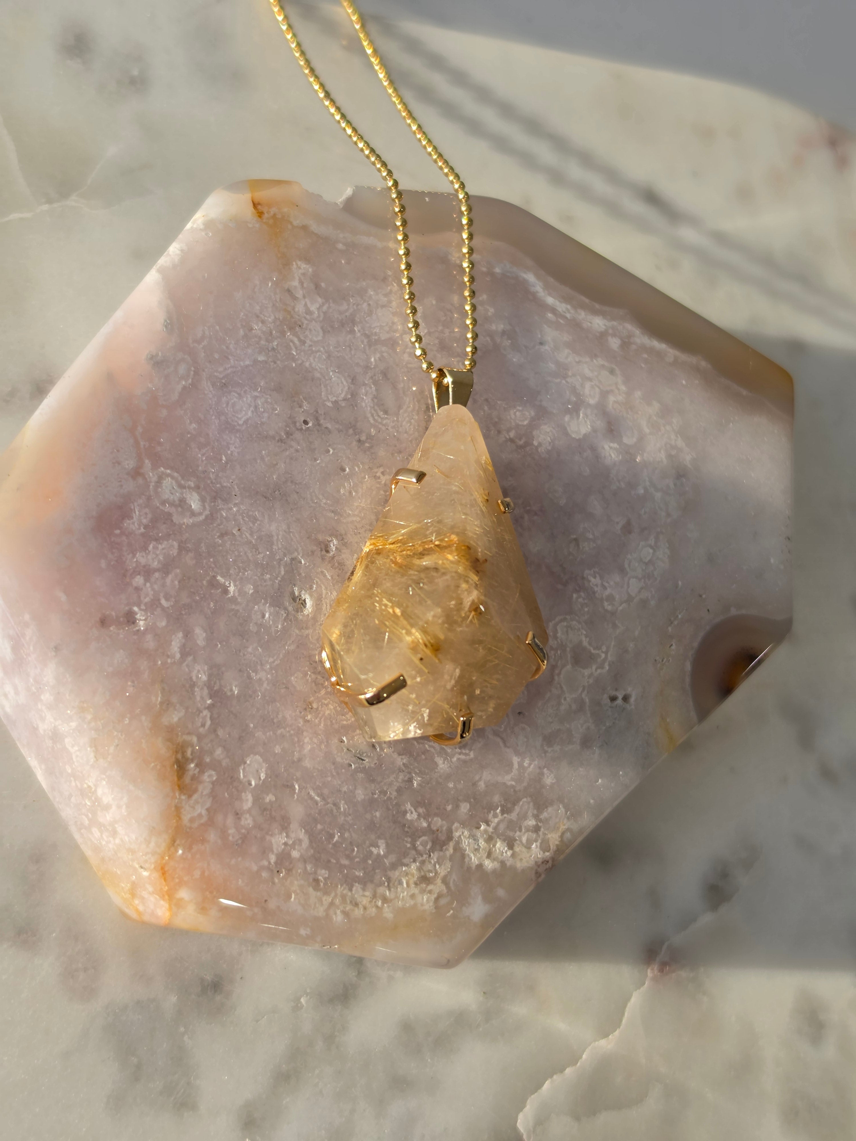Rutilated Quartz Pendant | Gold