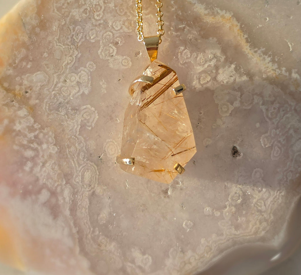 Rutilated Quartz Pendant | Gold