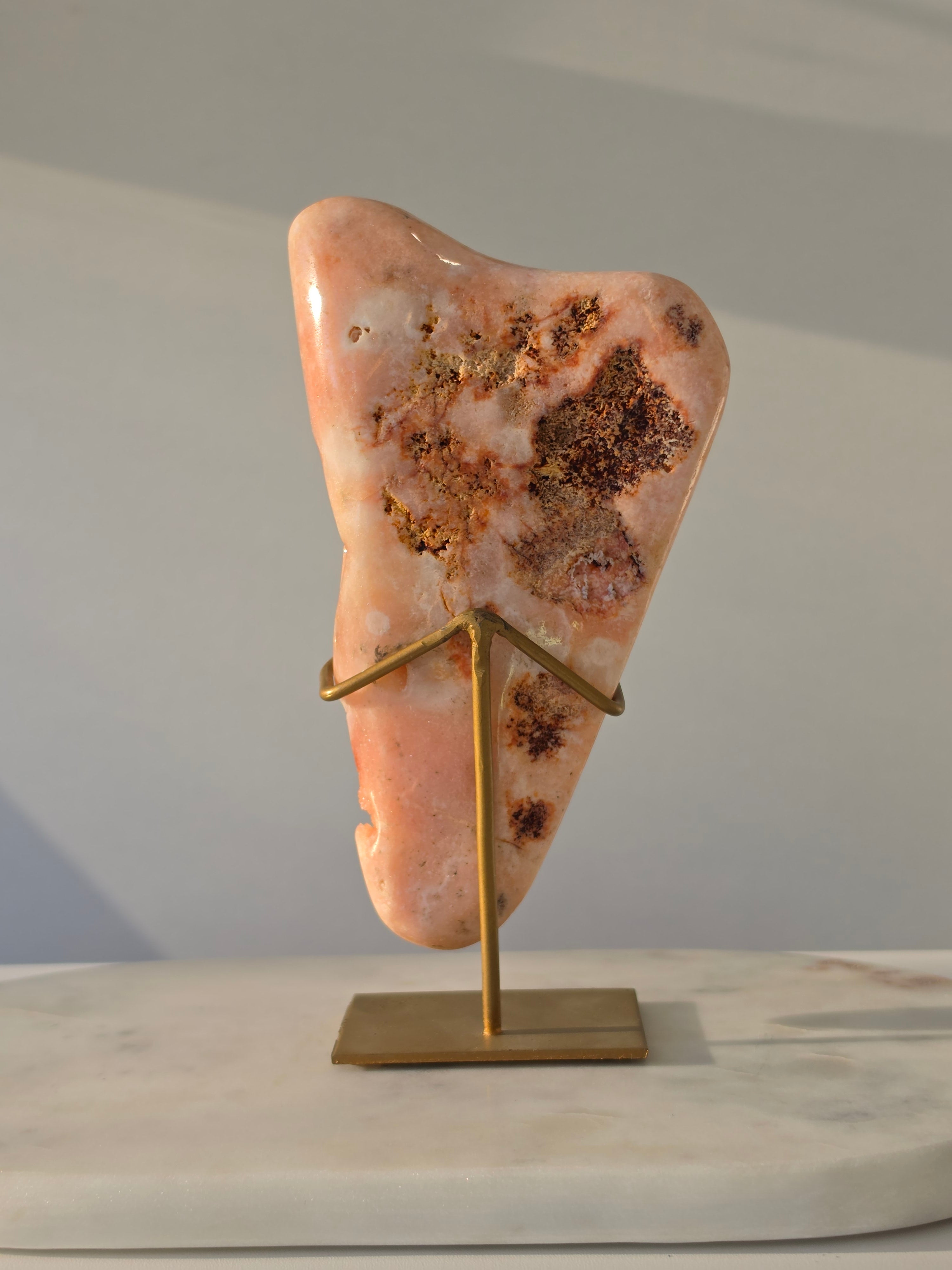 Pink Amethyst Slab on Gold Stand