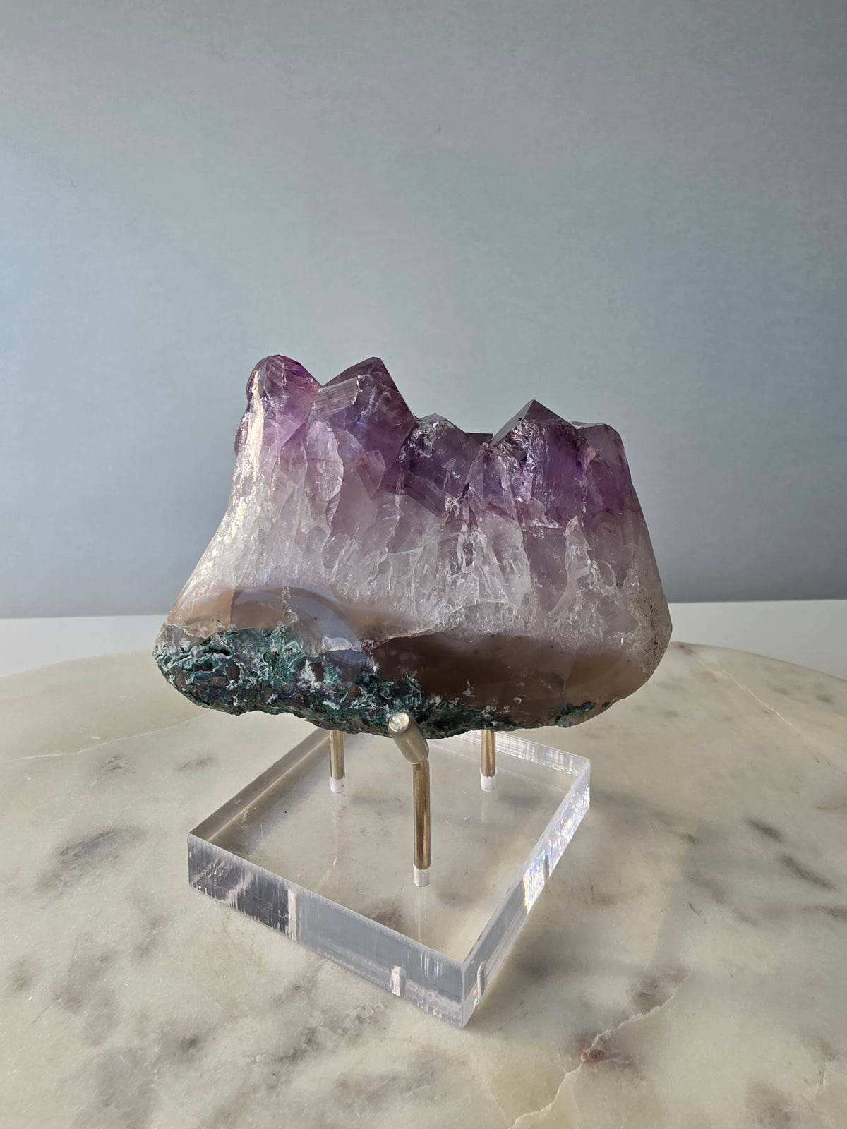 Intense purple Amethyst polished freeform with raw chunky crystal formations and natural Goethite and Hematite inclusions