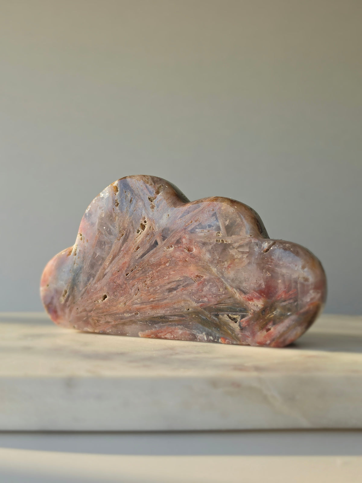 Natural Brazilian Pink Amethyst Cloud with translucent Quartz, rare splinter-like mineral formations and soft blush, rose and earthy tones