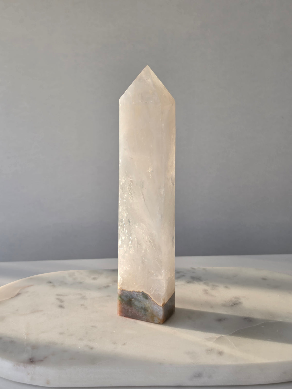 Ocean Jasper and Clear Quartz tower with colourful rainbow inclusions and blue green natural patterns