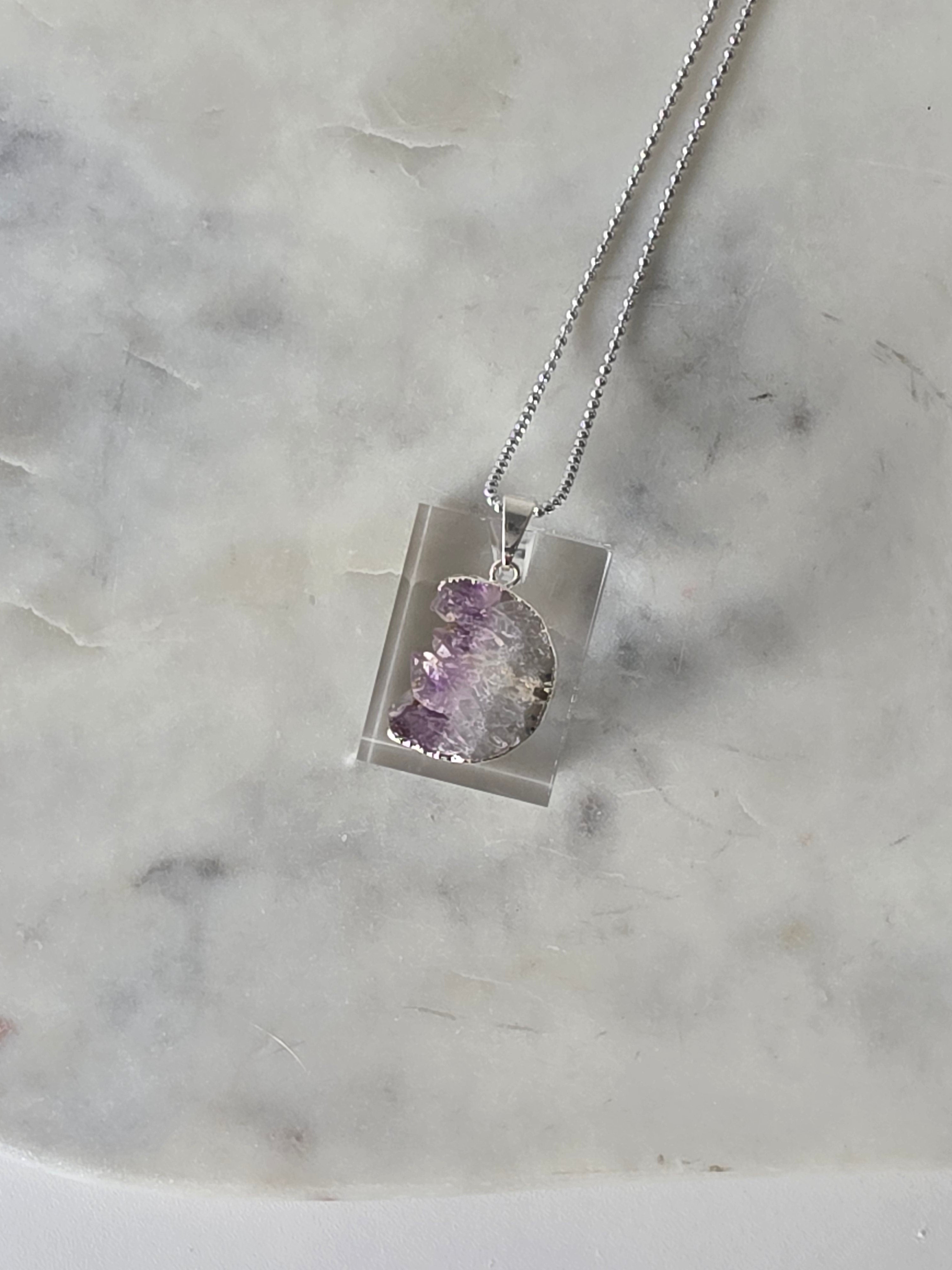 "Brazilian Amethyst Slice Moon Pendant – Silver, Piece 6 | Stone and Bloom Co.