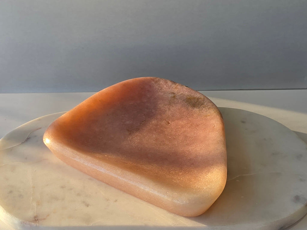 Brazilian Pink Amethyst bowl with sparkling crystal formation, soft blush pink tones 