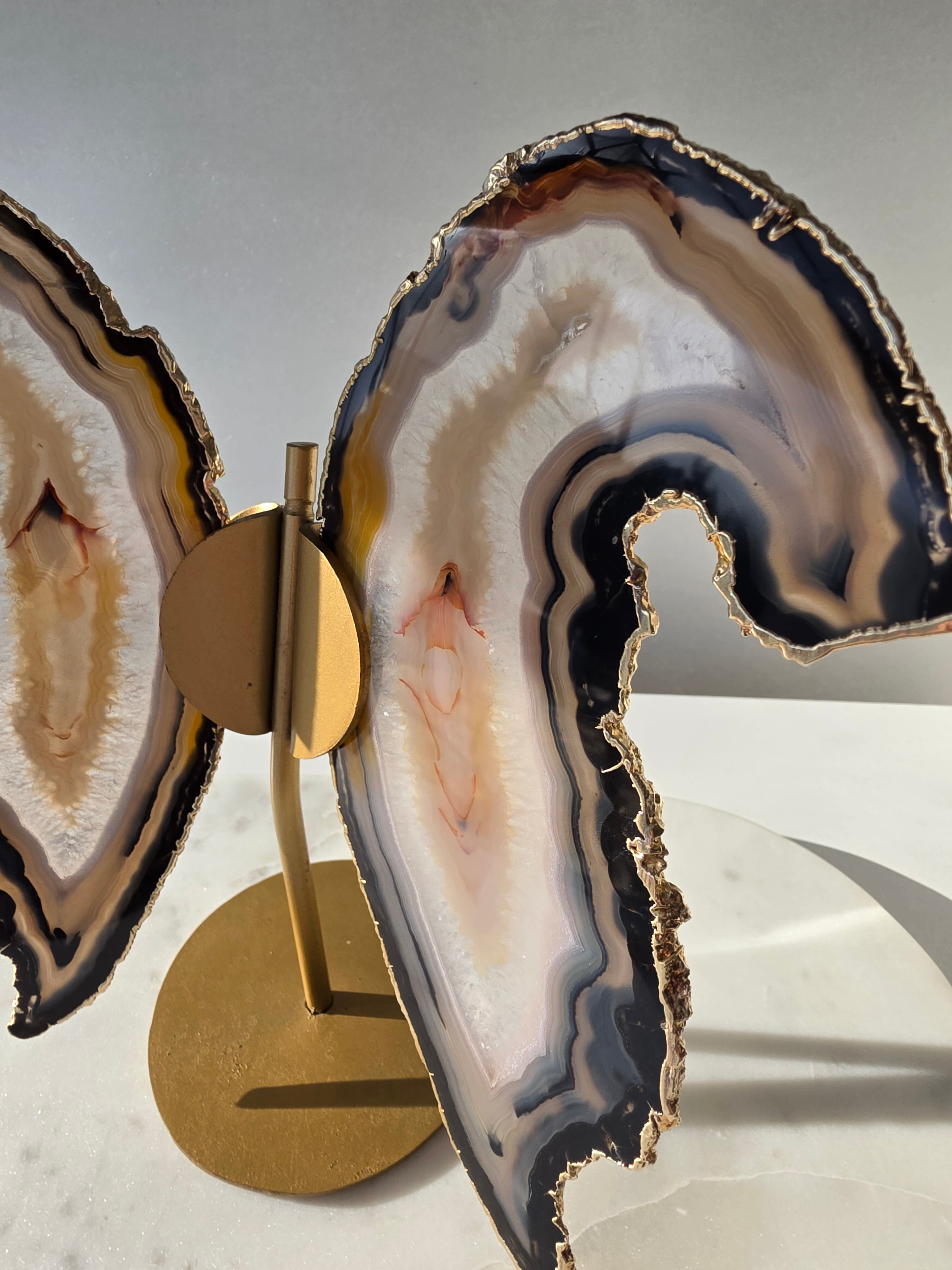 Agate Slice Wings on Gold Stand