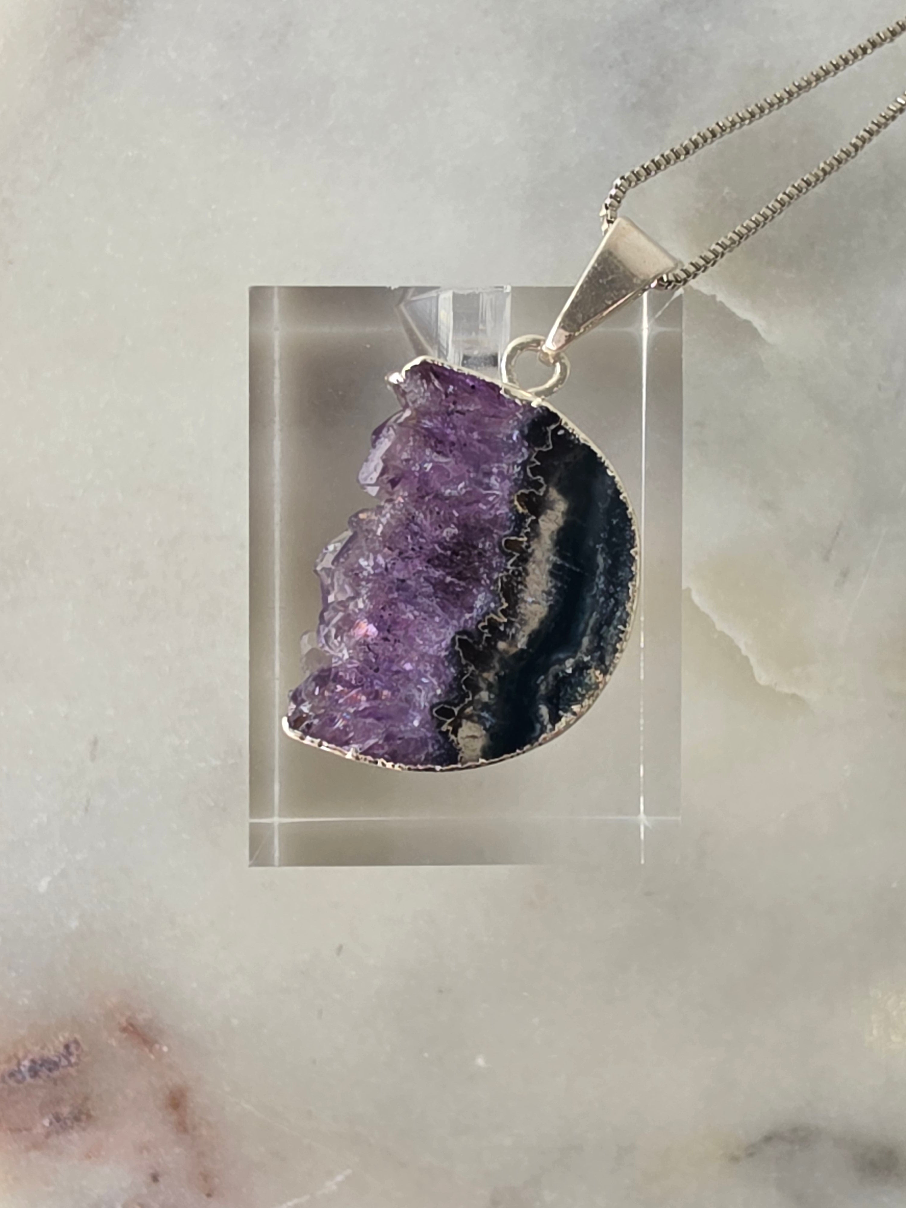 "Brazilian Amethyst Slice Moon Pendant – Silver, Piece 7 | Stone and Bloom Co.
