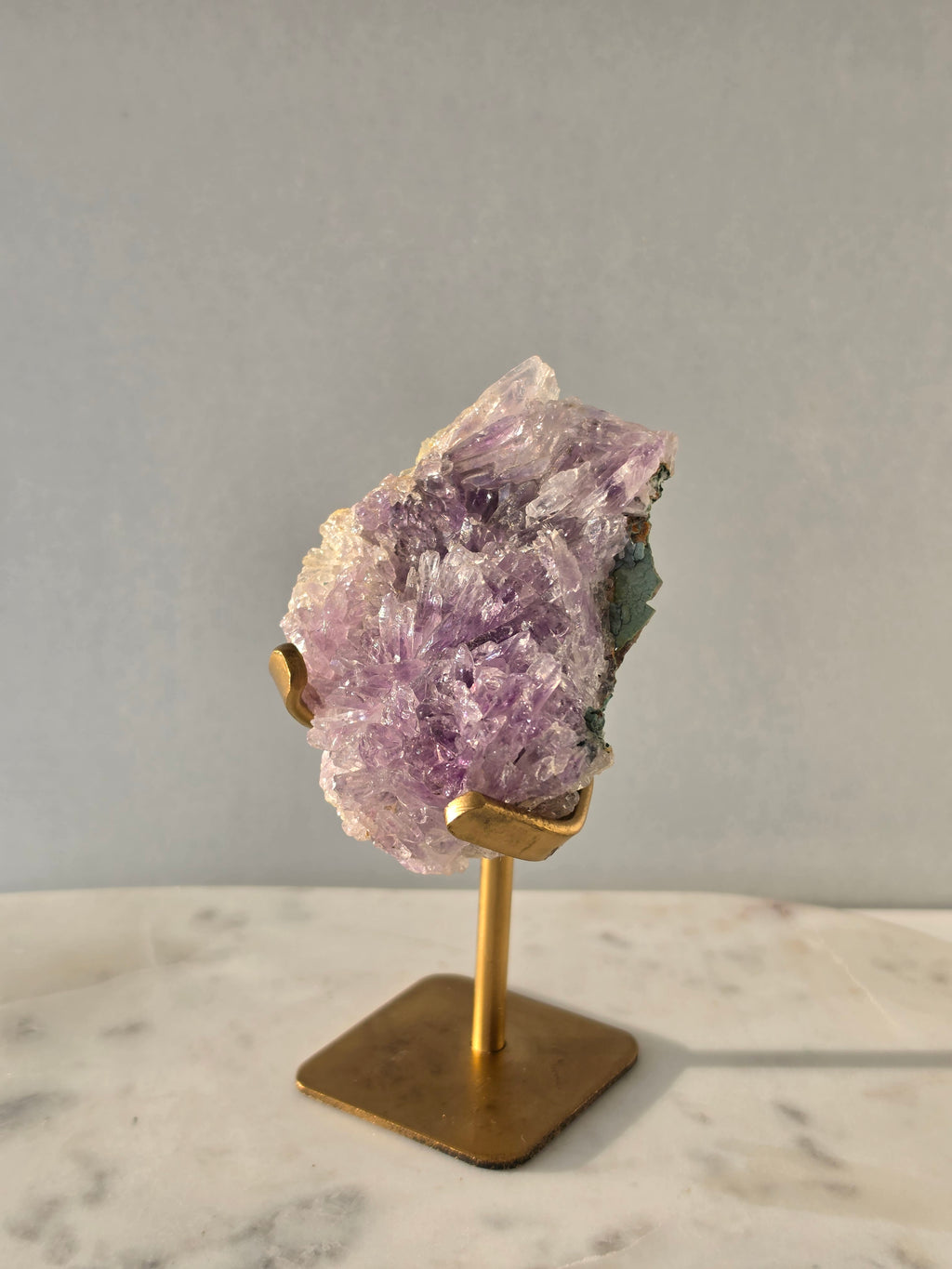 Zeolite Amethyst Flower on gold stand