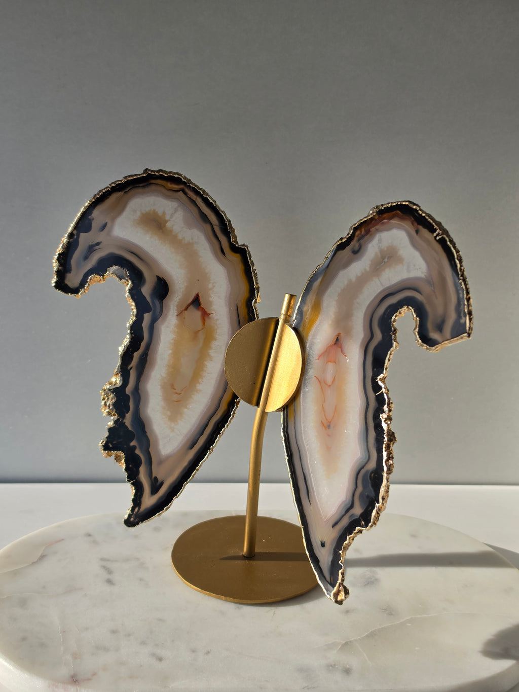Agate Slice Wings on Gold Stand
