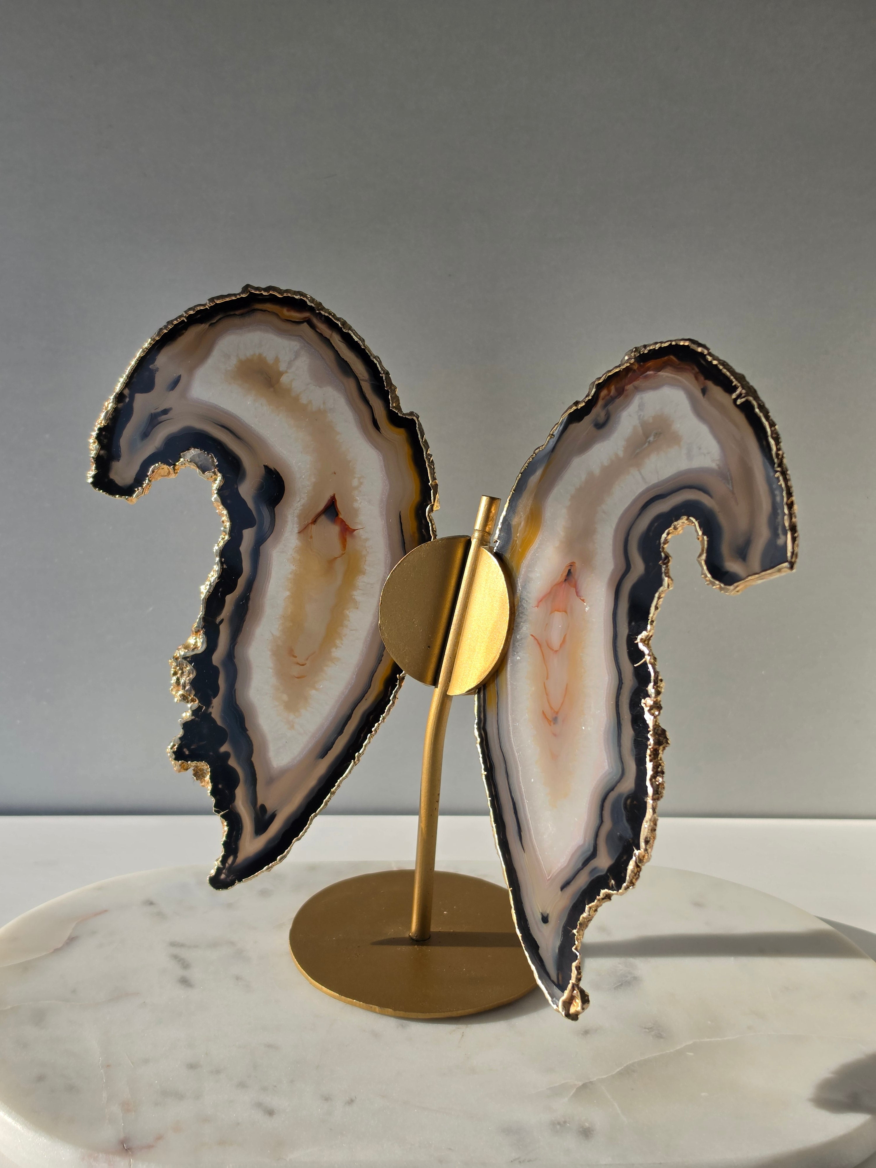 Agate Slice Wings on Gold Stand
