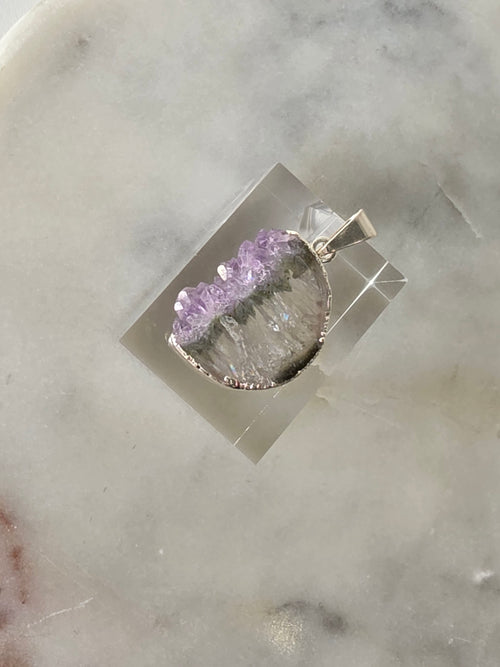"Brazilian Amethyst Slice Moon Pendant – Silver, Piece 2 | Stone and Bloom Co.