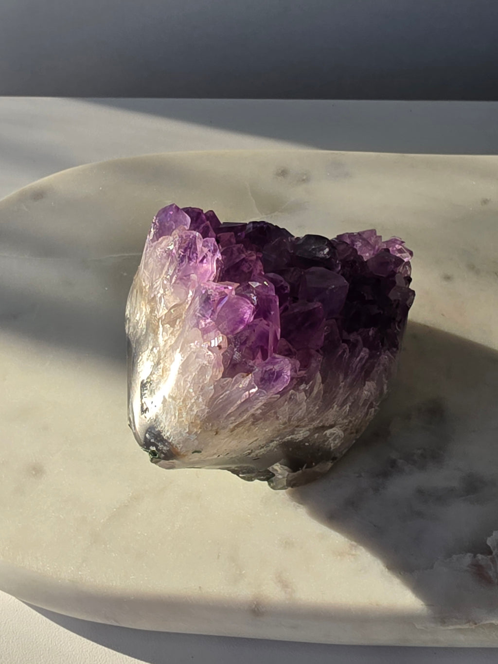 Natural Amethyst freeform cluster with deep purple and lavender crystal formations and dark natural matrix