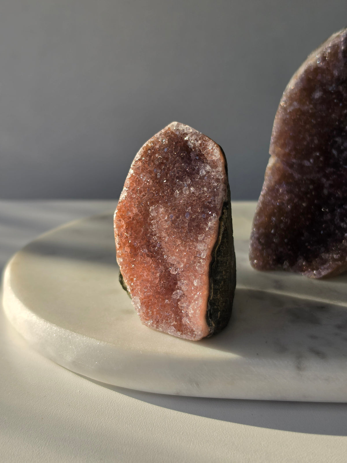 Blush pink Druzy Amethyst cut base with sparkling natural druzy crystals and dark earthy matrix