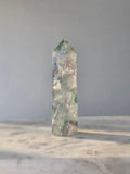 Natural Fluorite crystal point Translucent clarity with rainbow shine purple and light green colour zoning, transparent polished finish and unique internal formations