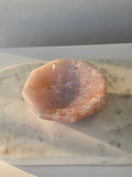 Brazilian Pink Amethyst bowl with soft blush pink and lavender tones, delicate natural sparkle and polished faceted edges