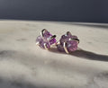 Natural raw Amethyst crystal stud earrings in a four-claw silver setting, Raw Luxe Collection