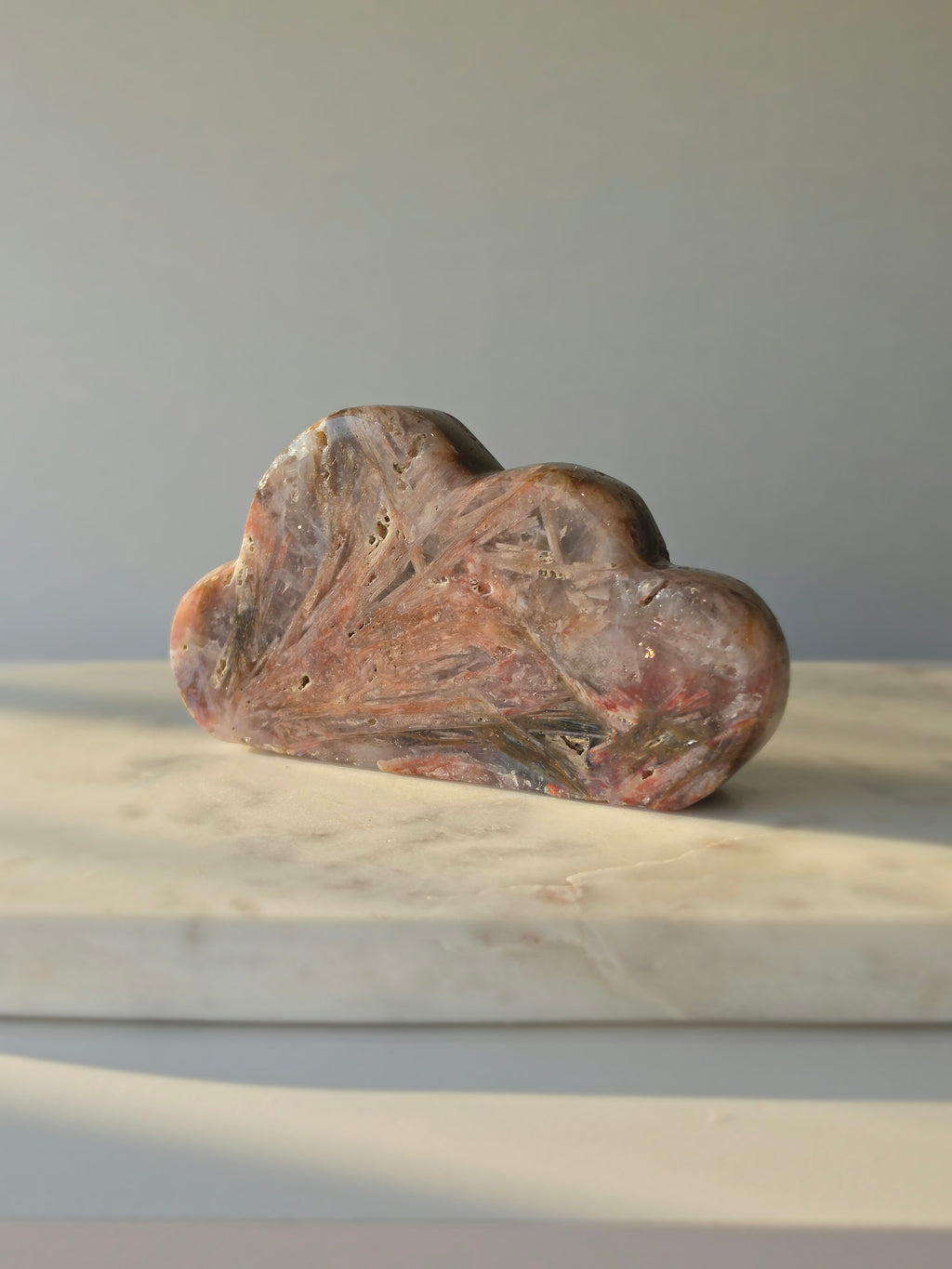Natural Brazilian Pink Amethyst Cloud with translucent Quartz, rare splinter-like mineral formations and soft blush, rose and earthy tones