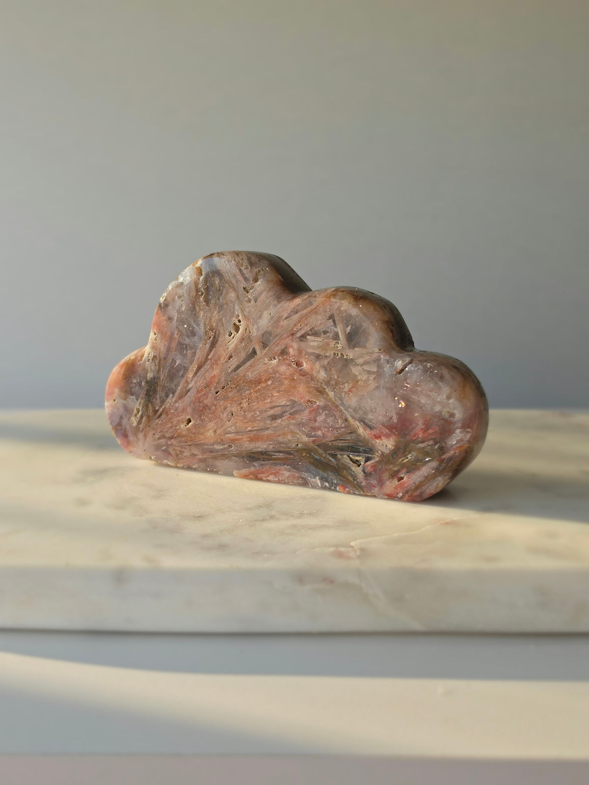 Natural Brazilian Pink Amethyst Cloud with translucent Quartz, rare splinter-like mineral formations and soft blush, rose and earthy tones