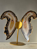 Agate Slice Wings on Gold Stand