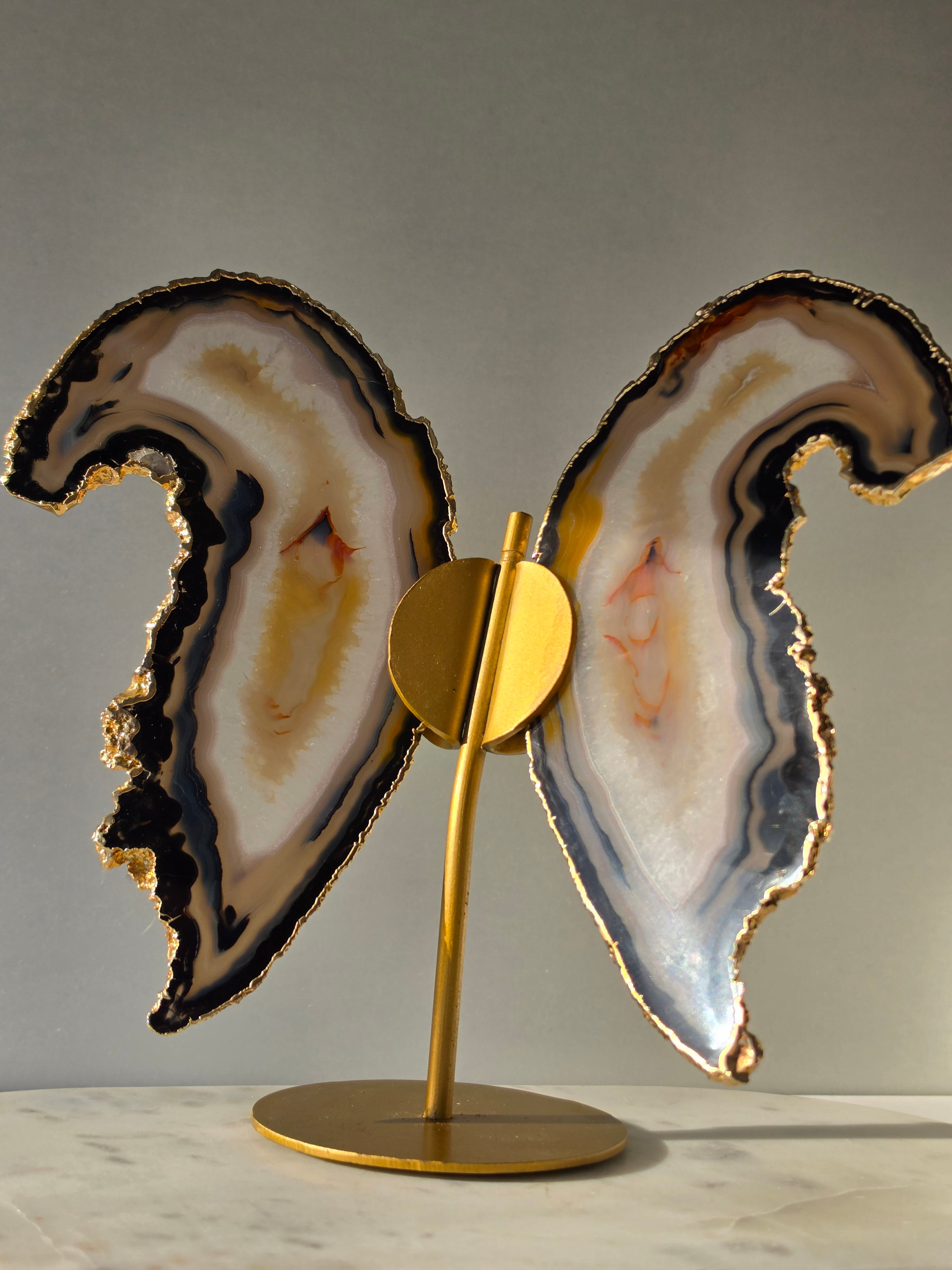 Agate Slice Wings on Gold Stand