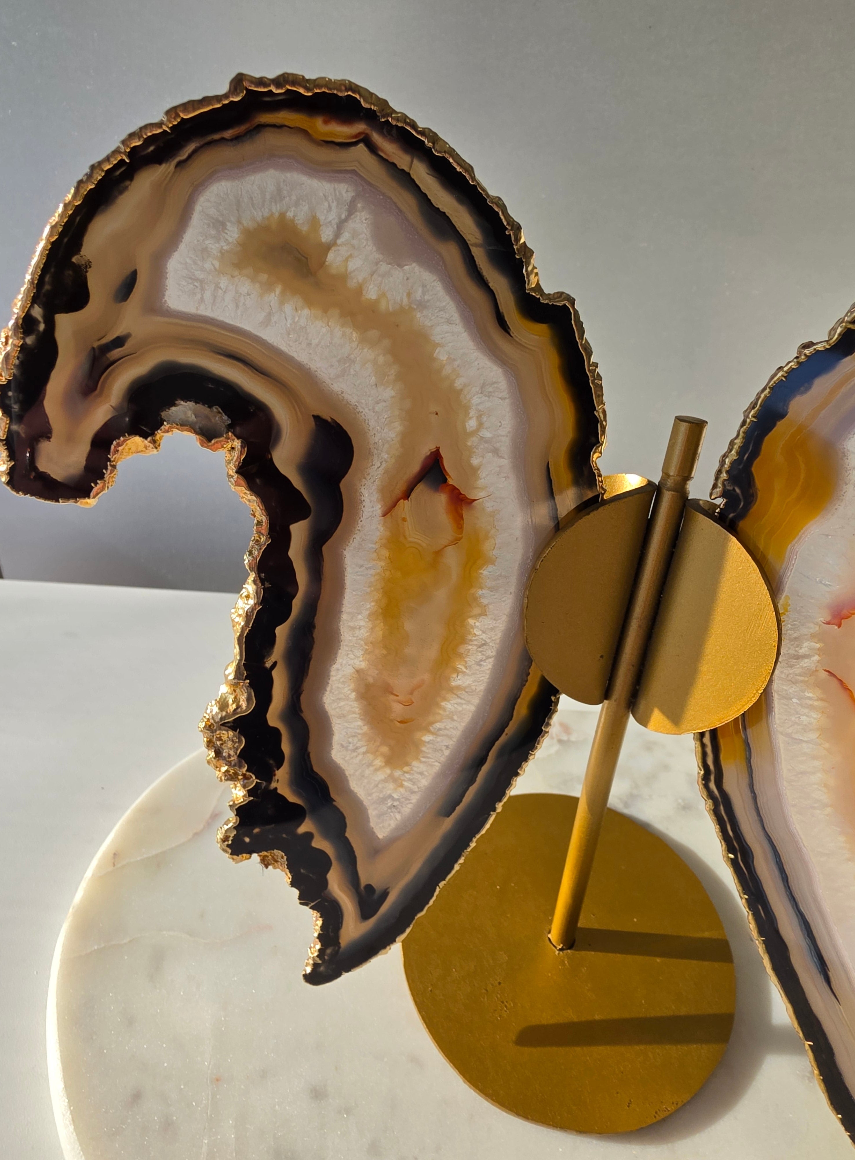 Agate Slice Wings on Gold Stand