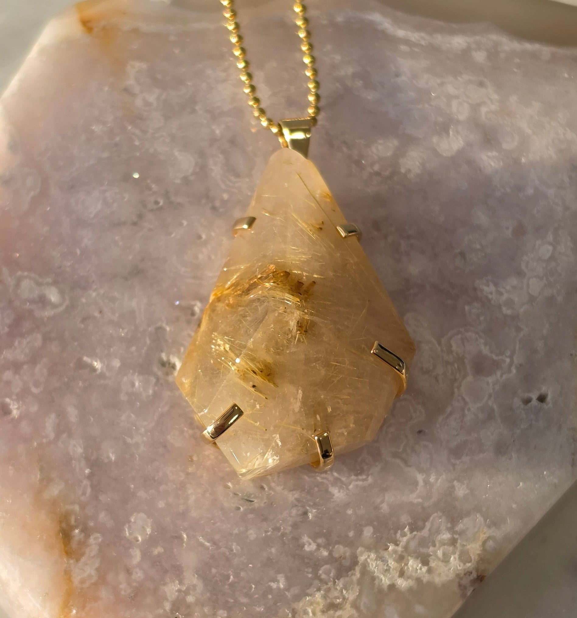 Rutilated Quartz Pendants | Gold