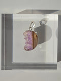 Natural Amethyst Slice Moon Pendant, raw crystal druzy pendant in a silver-plated setting from the Stone & Bloom Raw Luxe Collection.