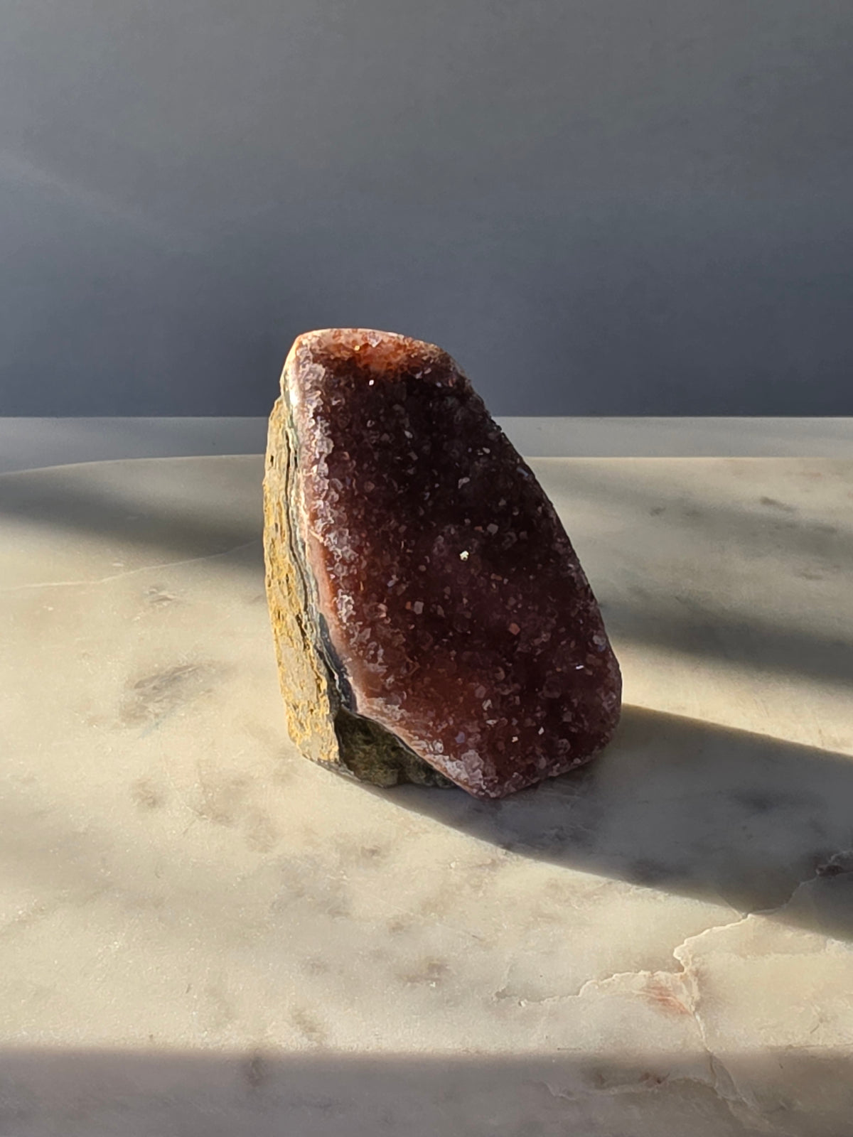 Blush pink Druzy Amethyst cut base with sparkling natural druzy crystals and dark earthy matrix