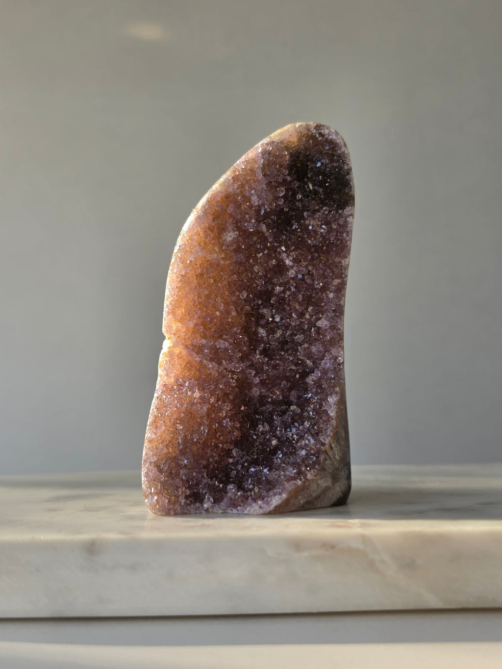 Druzy Blush Amethyst crystal statement piece with intensely sparkling druzy crystals, golden champagne and blush tones