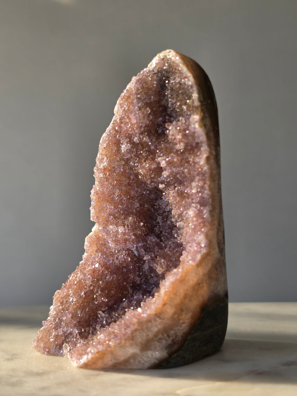 Druzy Blush Amethyst crystal statement piece with intensely sparkling druzy crystals, golden champagne and blush tones
