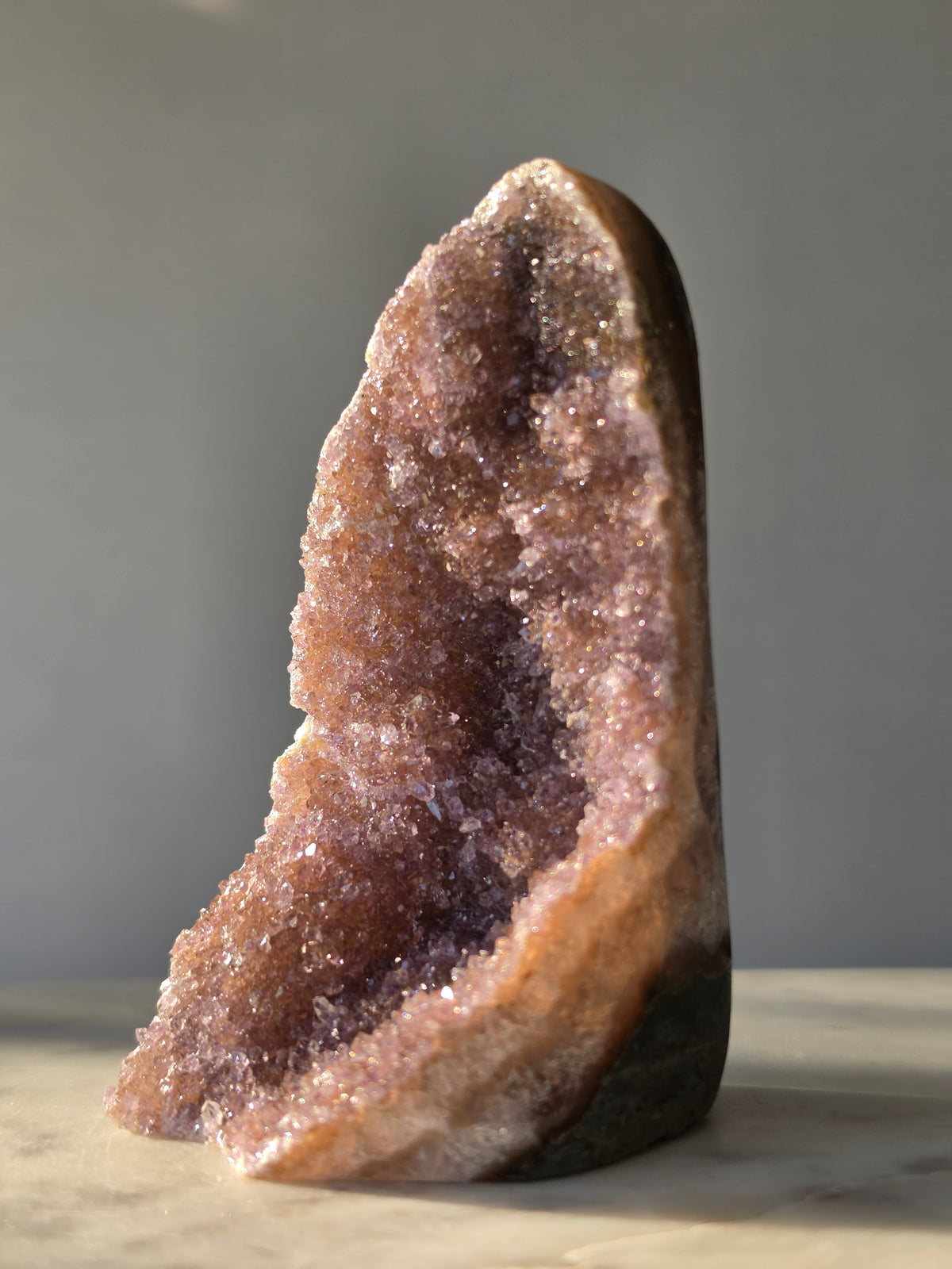 Druzy Blush Amethyst crystal statement piece with intensely sparkling druzy crystals, golden champagne and blush tones